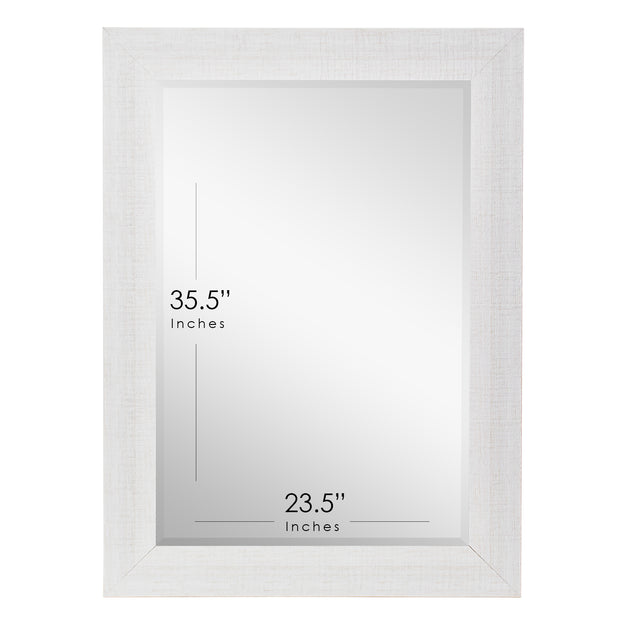 Textured Wood Plank Whitewashed Rectangle Framed Beveled Mirror