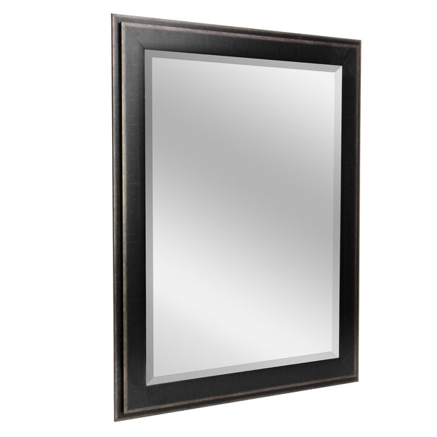 Distressed Black Two-Step Rectangular Framed Beveled Mirror