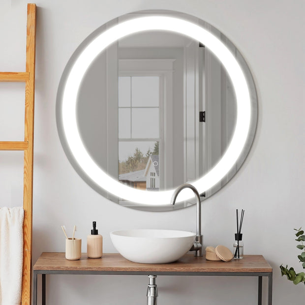Copper Framed Bathroom Vanity Tri-Color Dimming Round LED Mirror