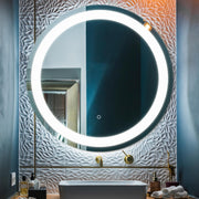 Copper Framed Bathroom Vanity Tri-Color Dimming Round LED Mirror