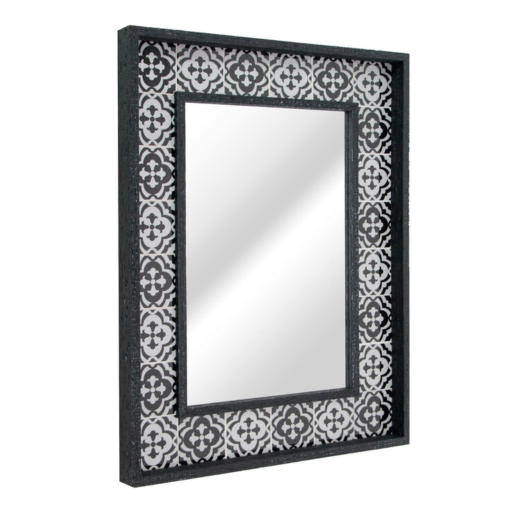 Black and White Tiled Print Distressed Black Raised Lip Double Framed Accent Mirror