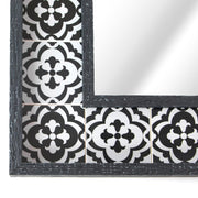 Black and White Tiled Print Distressed Black Raised Lip Double Framed Accent Mirror