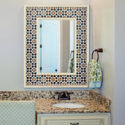 Geometric Tiled Print Distressed White Raised Lip Double Framed Accent Mirror