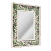 Tropical Leaves Print Distressed White Raised Lip Double Framed Accent Mirror