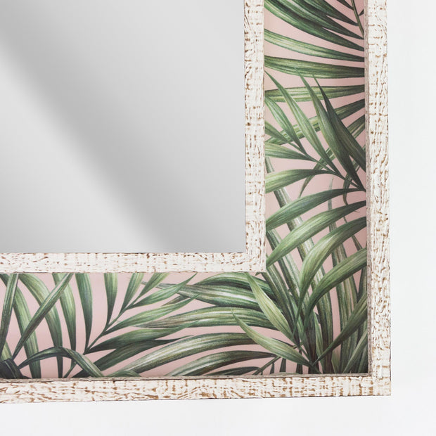 Tropical Leaves Print Distressed White Raised Lip Double Framed Accent Mirror