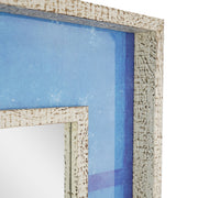 Blue Linear Print Distressed White Raised Lip Double Framed Accent Mirror