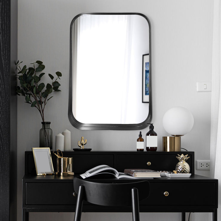 Thin Black Raised Lip Metal Framed Rectangle Wall Mirror
