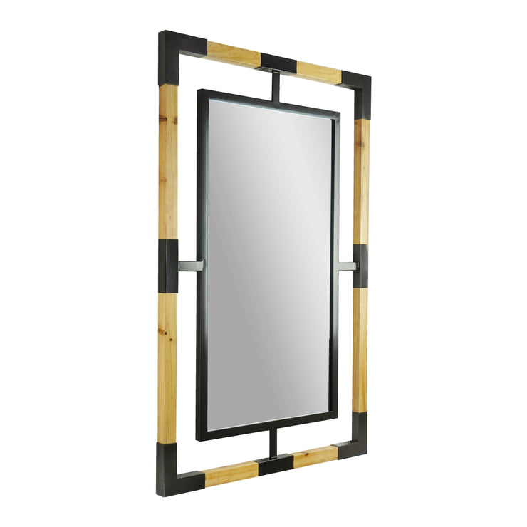 Floating Wall Mirror with Wood and Metal Accent Frame