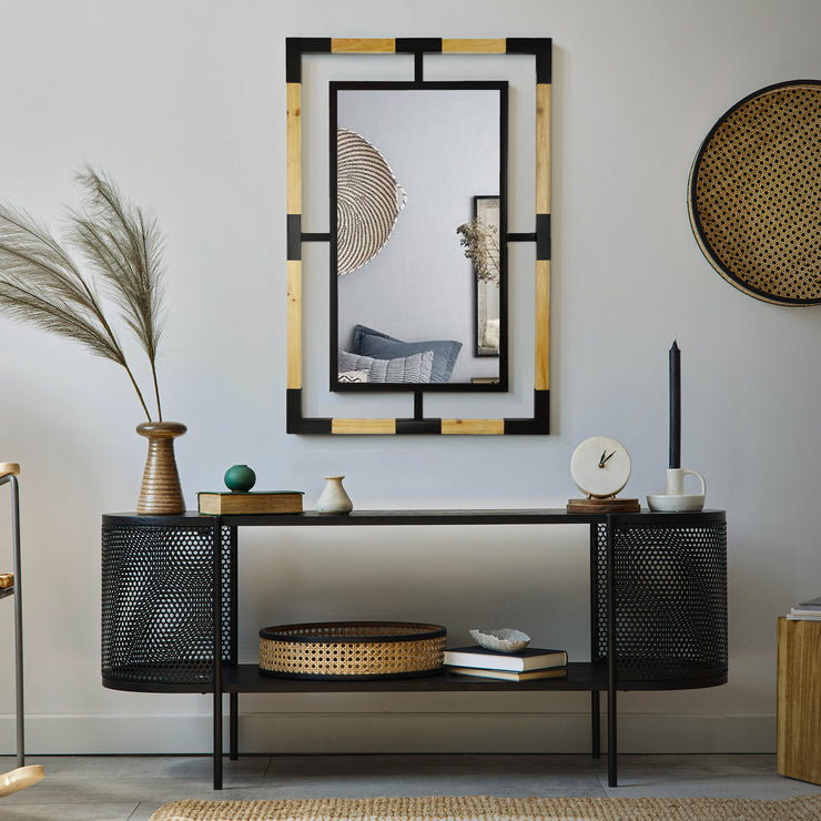 Floating Wall Mirror with Wood and Metal Accent Frame