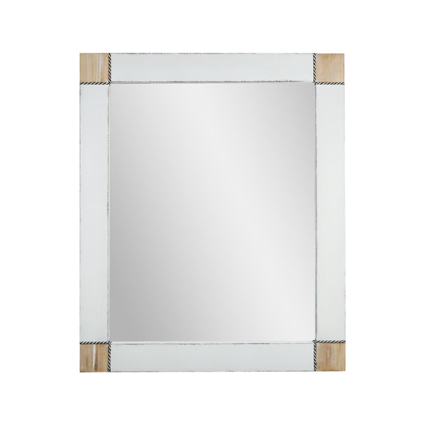 Rustic Whitewashed Wood Framed Rectangle Wall Mirror With Inlaid Rope