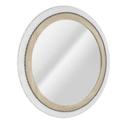 Rustic Natural Whitewashed Wood Framed Round Wall Mirror With Inlaid Rope