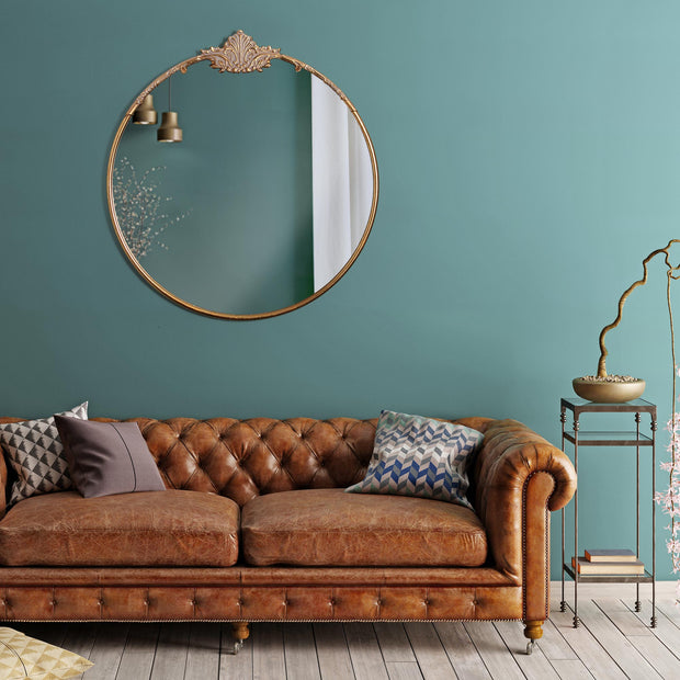 Antique Gold Round Ornate Metal Accent Wall Mirror