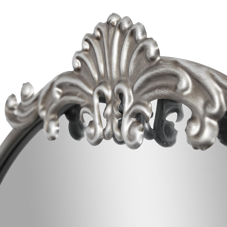 Antique Pewter Round Ornate Metal Accent Wall Mirror
