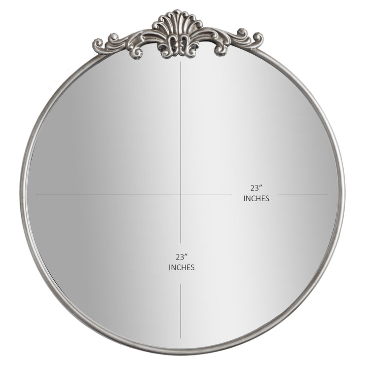 Antique Pewter Round Ornate Metal Accent Wall Mirror
