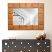 Golden Oak Brown Carved Wood Framed Rectangle Decorative Wall Mirror