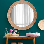 Natural Beige Wood Framed Farmhouse Round Wall Mirror