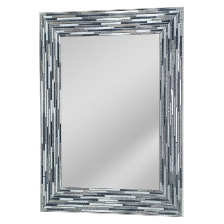 Frameless Reeded Gray Tile Printed Modern Wall Mirror With Multiple Shades of Gray And Cream Colors