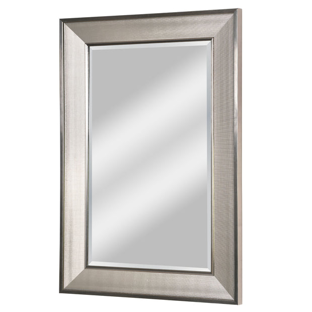 Brushed Nickel Pave Textured Rectangular Framed Wall Vanity Mirror