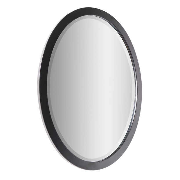 Classic Black Oval Metal Framed Beveled Vanity Wall Mirror