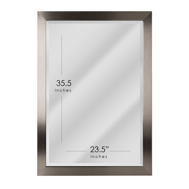 Brushed Nickel Rectangular Framed Beveled Wall Mirror
