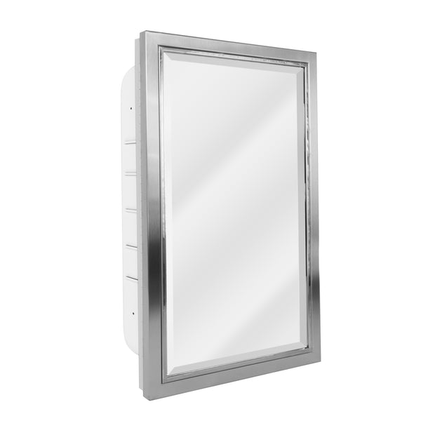 Brushed Nickel & Chrome Framed Beveled Recessed Wall Medicine Cabinet Mirror