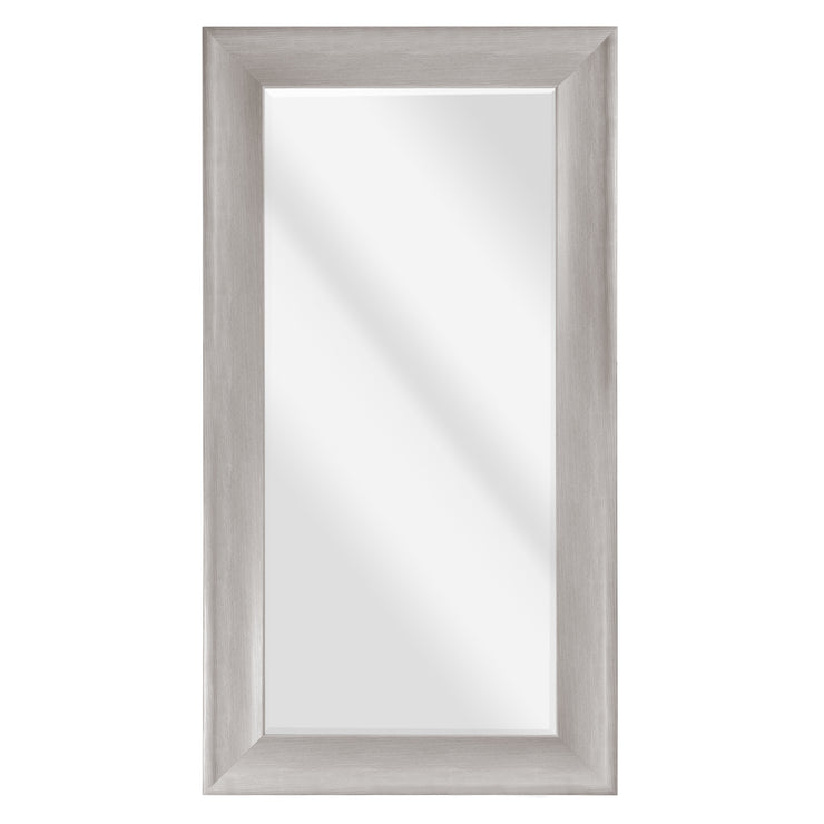 Full Sized White Driftwood Concave Framed Leaner or Wall Mount Beveled Dressing Mirror