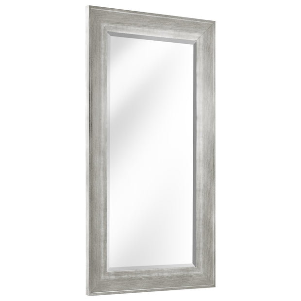 Full Sized White Driftwood Framed Leaner or Wall Mount Beveled Dressing Mirror