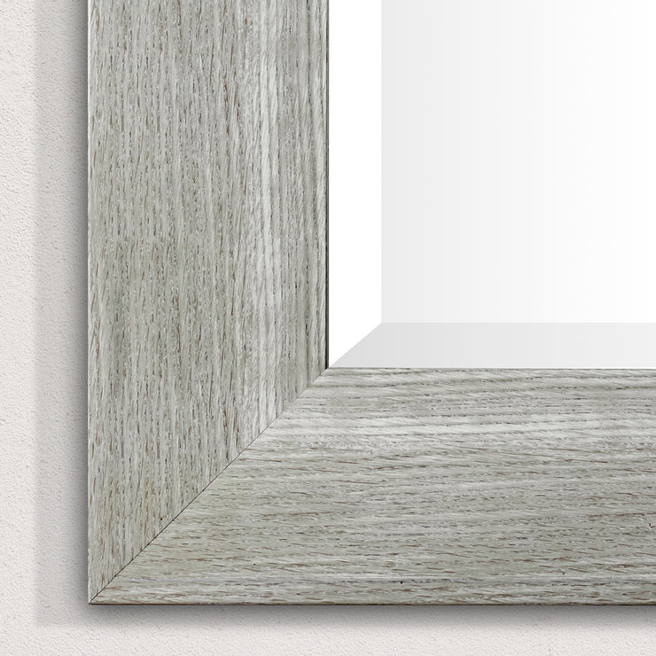 Full Sized White Driftwood Framed Leaner or Wall Mount Beveled Dressing Mirror