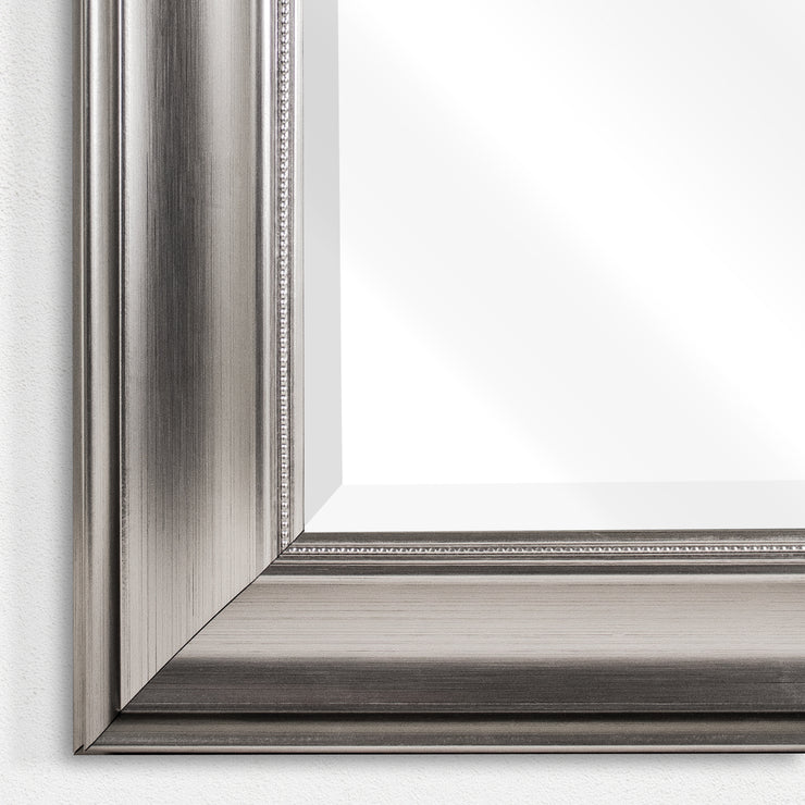 Small Inner Beaded Silver Framed Rectangle Beveled Wall Mirror