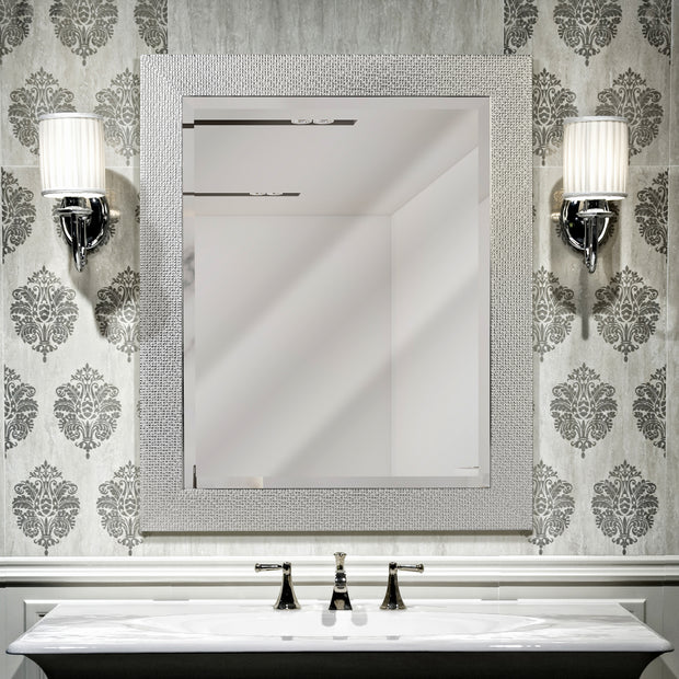 Chrome and White Tile Textured Frame Vanity Accent Mirror