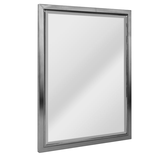 Brushed Nickel and Chrome Metal Framed Wall Mirror
